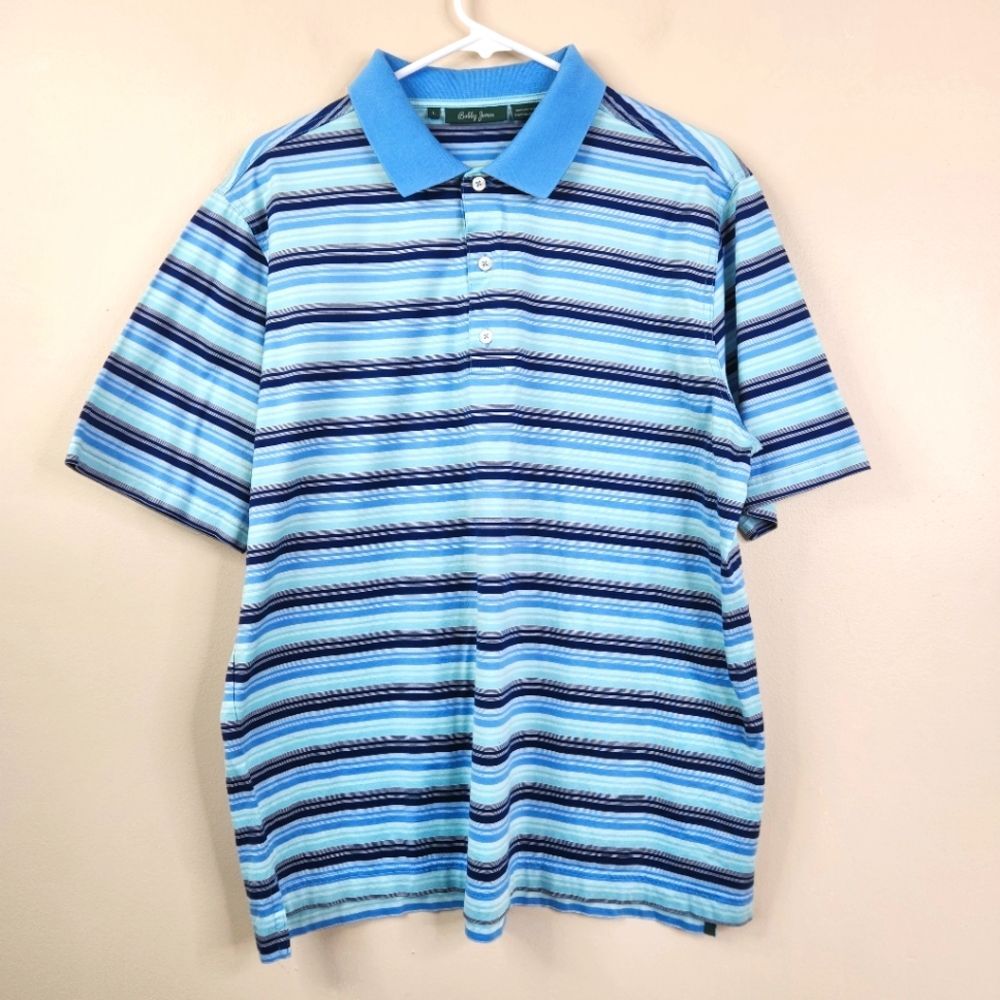 Bobby Jones Short Sleeve Cotton Striped 3 Button Golf Polo Shirt Large